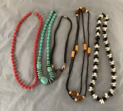 Lot Of 5 Vintage Necklaces: Multicolor  Beaded / Longer Lengths • £6.27