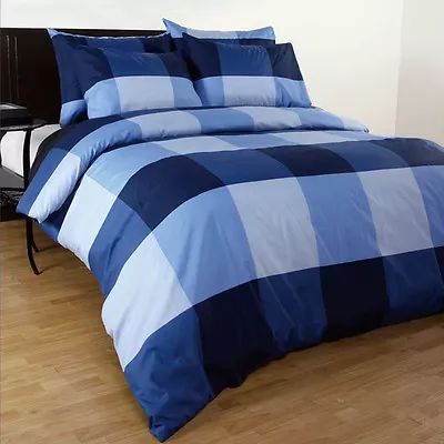 Single/Double/Queen/King/Super King Size Bed Quilt/Duvet Cover Set-Blue Check • $23.40