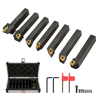 VEVOR 7Set 12mm Shank Lathe Turning Tools+Indexable Carbide Insert Blades W/ Box • £55.19