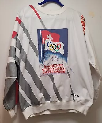 Vintage Adidas 2nd Olympic Winter Games St. Moritz Adult Mens Crew Neck Size L • $75