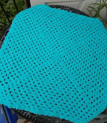 Blue Turquoise Soft Lap/Baby/Pram/Cot BLANKET Hand Knitted 50cm Square • £5.95