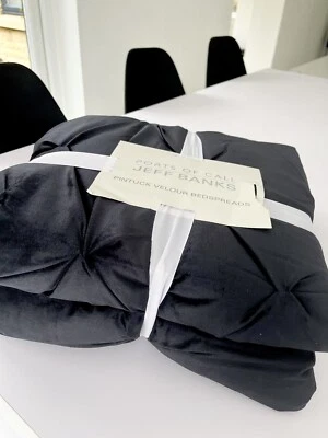 £40 • Buy Beautiful Jeff Banks Black Velvet / Velour Pintuck Lined Bed Throw 150cm X 200cm