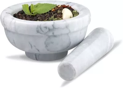 Mortar And Pestle Stone Marble Set White Pestal Natural Spice Herb Pill Grinder • $30.98