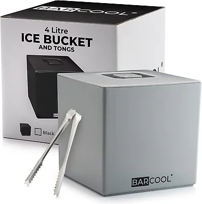 Ice Bucket With Lid And Tongs 4 Litre Square Double Walled Insulation - Barcool • £22.94