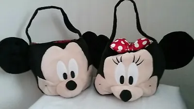 Lot Of 2 Disney Mickey Mouse Minnie Velour Plush Baskets Collectibles Collectors • $39.99