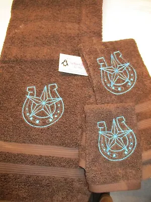 Horseshoe Star Sketch Personalized 3 Piece Bath Towel Set Any Color  Western • $28