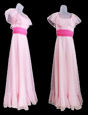 VTG 60s 70s Pink Bridesmaid Party Prom Maxi Dress~custom Made~chiffon Ruffle • $66