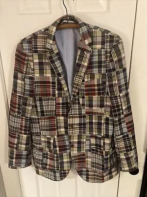 Land’s End Madras Blazer Jacket Mens 38r Madras Cotton Preppy Summer • $49.95