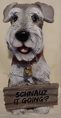 Resin Dog Figurine Alfie The Schnauzer With Sign And Jingle Bell Collar • $63