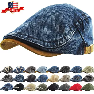 Solid Cotton Gatsby Cap Mens Denim Hat Golf Driving Summer Sun Cabbie Newsboy • $12.99