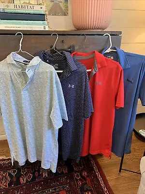 Lot Of 4 Golf Performance Polos- Under Armour-Puma- Stitch- Men’s Large • $20.50