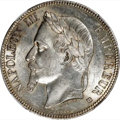 1868 BB France 5 Francs. NGC AU 58. KM-799.2 • $689