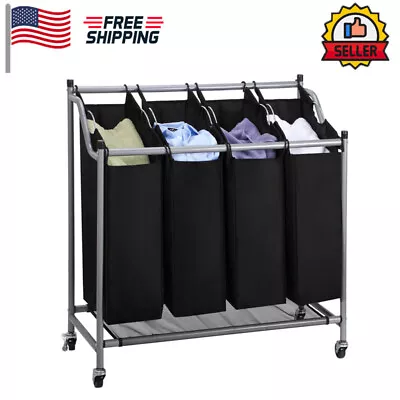 $46.34 • Buy Laundry Sorter Cart Organizer Rolling Laundry Hamper 4 Bag Removable Home NEW