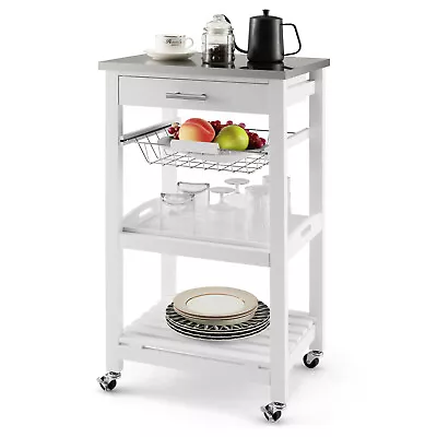 Giantex Kitchen Island Cart Rolling Service Trolley Stainless Steel Top Basket • $999