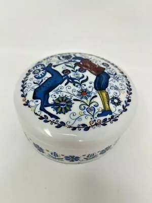 Vintage Kurt Hammer Blue White Porcelain Ceramic Trinket Jewelry Box Hunter Deer • $3.64