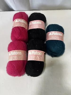 Lot Of 5 PATONS Lace Sequin 2.5 Oz Yarn Onyx Black Quartz Pink Aquamarine Blue • $30