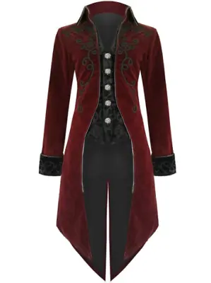 Men Tailcoat Jacket Maroon Velvet Gothic Steampunk Aristocrat Regency Jacket • £59.99