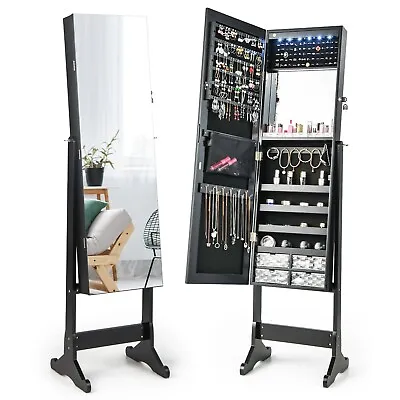 LED Lights Jewellery Cabinet Free Standing Lockable Jewelry Armoire Organizer • £74.95