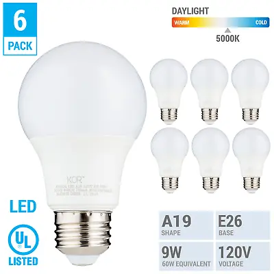 6 Pack LED A19 Bulb 9W 60W Equivalent Non Dimmable 5000K Daylight Medium E26 • $12.15