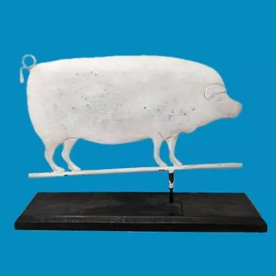 Folk Art Inspired Painted Metal Pig Weathervane Sculpture On Stand Piglet Form  • $200