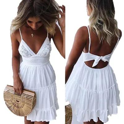 $0.99 • Buy Women Summer Boho Short Mini Dress Evening Cocktail Party Beach Dresses Sundress