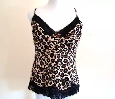 NWOT Moda International Black Lace Cami Top Animal Print Adjustable Straps Sz L • $9.25