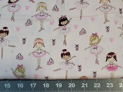 Pretty Pink Ballerina Sparkle Fabric By Timeless Treasures.  33  X 44 .  • $4.99