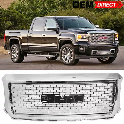 $198.99 • Buy For 14-15 GMC Sierra 1500 Denali Front Bumper Hood Grille Mesh - Chrome ABS