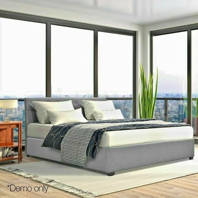 $153 • Buy Timber Double Queen King Size Bed Frame Gas Lift Dark Grey Fabric Bed Frame