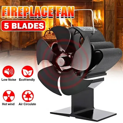 5 Blade Fireplace Stove Fan Wood Burner Heater Fan Thermal Self-Powered Ecofan • £11.96