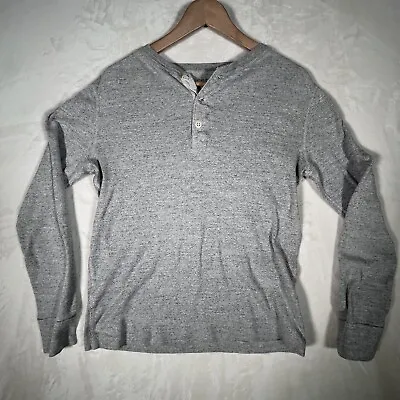 J Crew Sweater Men’s L Henley Gray Waffle Knit Hiking Hunting Fishing Hipster • $12