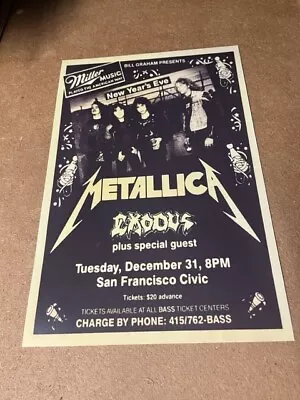 Metallica Exodus 1985 New Year's Eve San Fransisco Concert Tour Poster 12x18 • $8.99