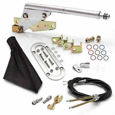 Floor Mnt E-Brake HandleBlack Boot Chr Ring Cable Kit GM Clevis • $322.95