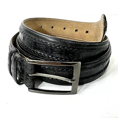 Mezlan Genuine Crocodile Leather Belt Men's Size 44 Black Spain • $59.99