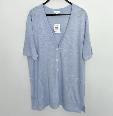 New NWT J JILL Linen Blend Cardigan Sweater Short Sleeve Button Front Blue Large • $29.99