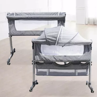 Baby Newborn Bassinet Bedside Crib Infant Sleeper Bed Cradle Gray Portable USA • $88.35