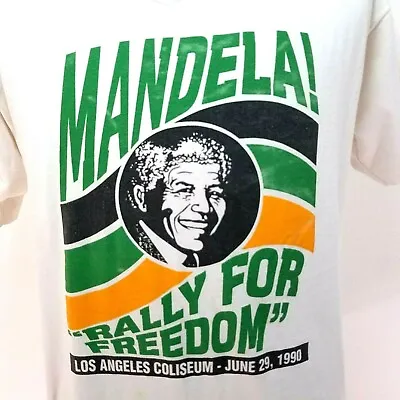 Vtg 90s NELSON MANDELA T-shirt Rally For Freedom LA Single Stitch Screen Stars L • $97.47