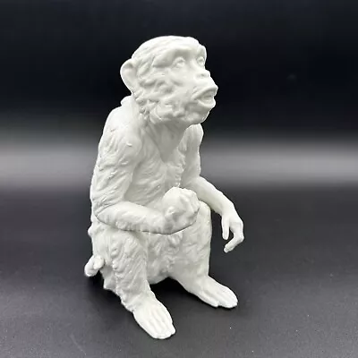 Vintage White Monkey Statue Figurine - Porcelain Bisque Matte Sitting A 7.25  • $59.95