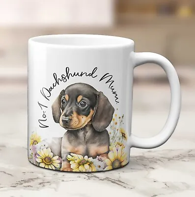 Personalised Cute Dachshund Mug | No.1 Dachshund Mum Mug - Sunflowers Design • £11