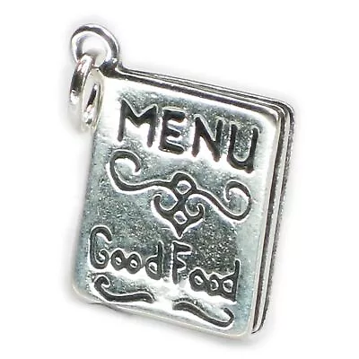 Menu - Good Food Sterling Silver Charm .925 X 1 Restaurant Menus Charms. • $34.50