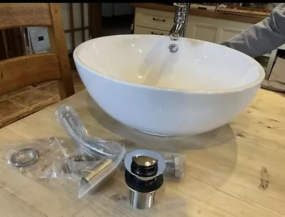 £90 • Buy Round Bathroom Counter Top Basin Sink.High Rise Tap And Pop Up Plug.