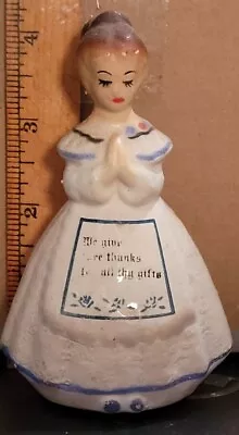 Vintage PLASTIC WOMAN GIRL WITH PRAYER ON DRESS SALT SHAKER SINGLE • $5