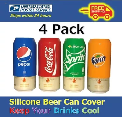 4 Pack Beer Can CoversSilicone SleeveHide A BeerCokePepsiSpriteFanata 12oz • $14.80