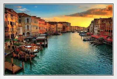 Sunset In Venice Italy Europe Photo Photograph White Wood Framed Poster 20x14 • $39.98