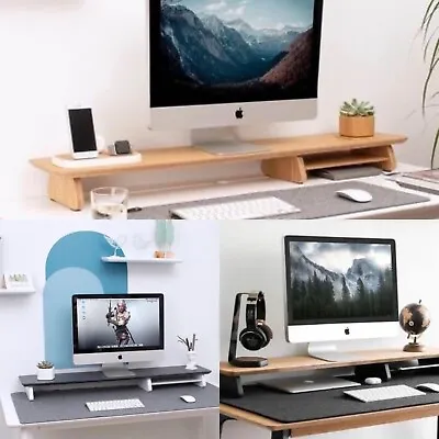 TGmastery White Monitor Stand Desk Shelf Wood Monitor Riser Dual Display Stand • $125