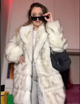 ZARA Steven Meisel $399 Faux Fur Coat White Cream Gray Mid-Length Size Small NWT • $199