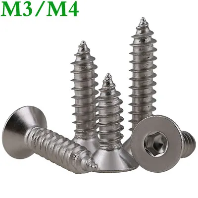 M3 M4 Stainless Steel Countersunk Flat Head Hex Socket Self Tapping Wood Screws • $19.30