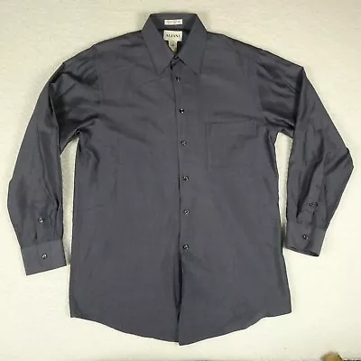 Alfani Casual Button Up Men Size 15 Gray Long Sleeve 100% Silk Oxford • $3.47
