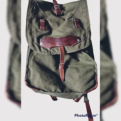 Vintage Army Rucksack Backpack Leather Canvas Bag • $70