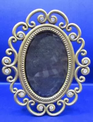 Oval Tabletop Photo Frame Jeweled Gold-Tone Metal Holds A 3  X 2  Picture • $4.49